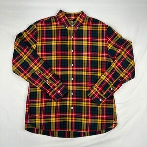 Bonobos Mens XL Slim Fit Washed Oxford Plaid Button Down Shirt Red Yellow Green